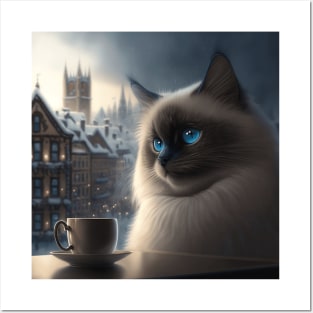 Birman Cat Enjoys A Coffee Posters and Art